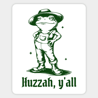 Funny Frog in Overalls Cheering Huzzah, Y'all! Magnet